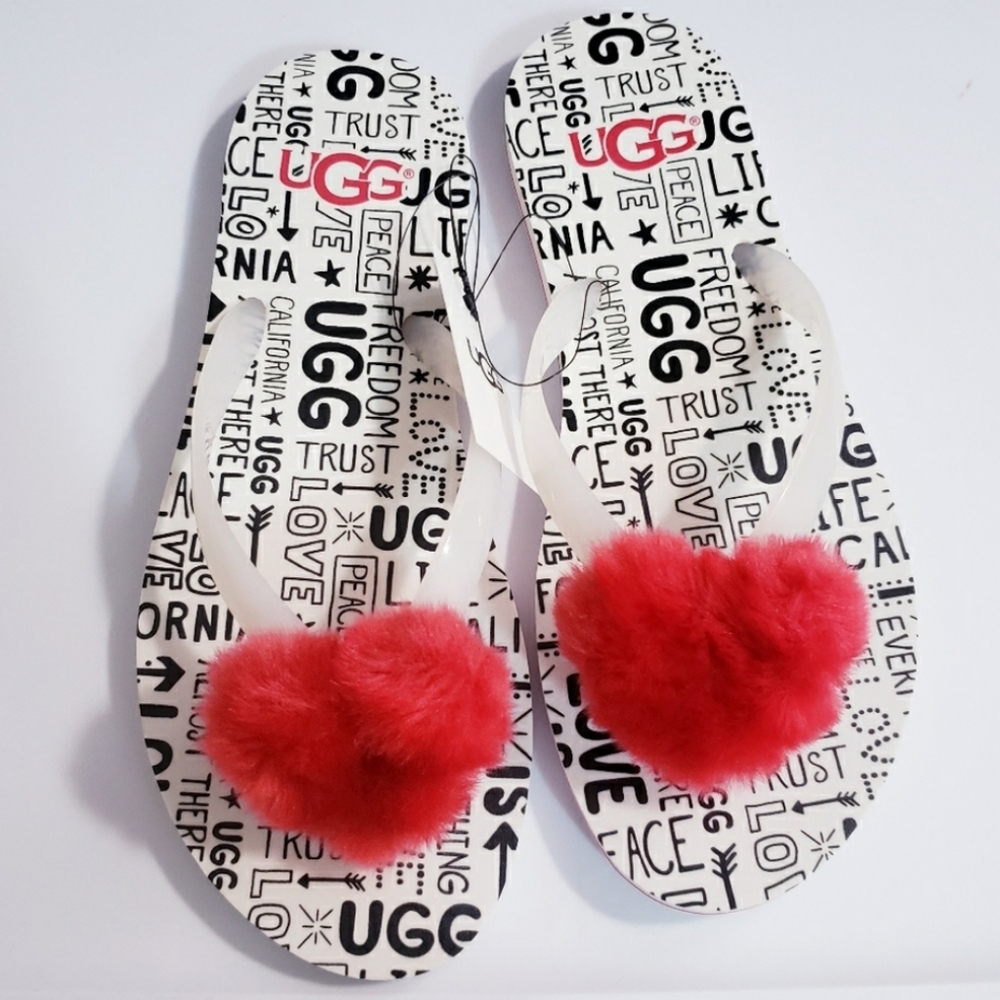 Women Simi Fluff Flipflop Heart Shape Pompom - Picture 1 of 7